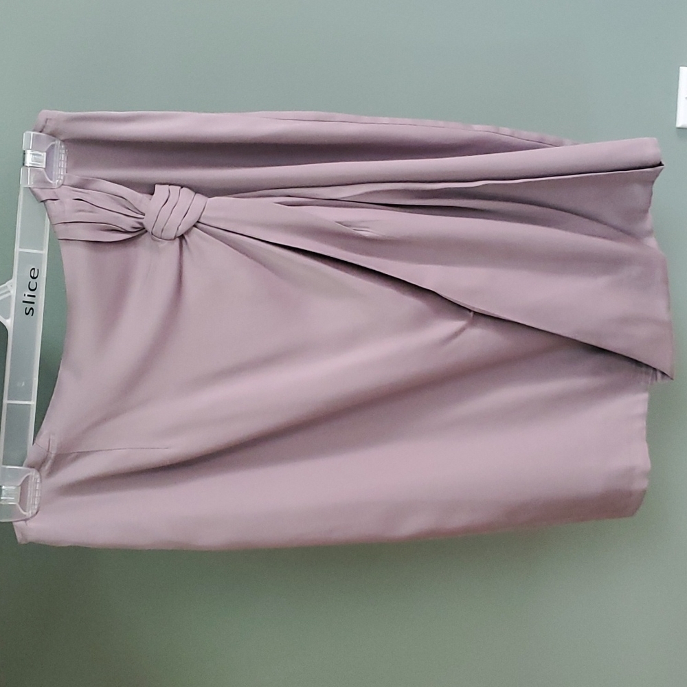 Veronica Maine gray midi satin skirt with twist detail